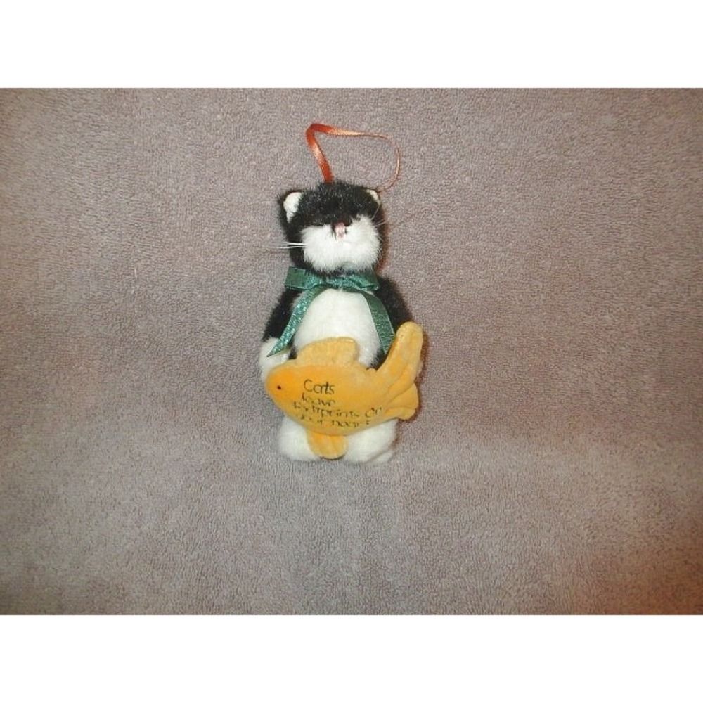 Vtg Boyds Bears Purrkins Cat Plush Ornament 6" With Goldfish 2004 Whimsy Kitty